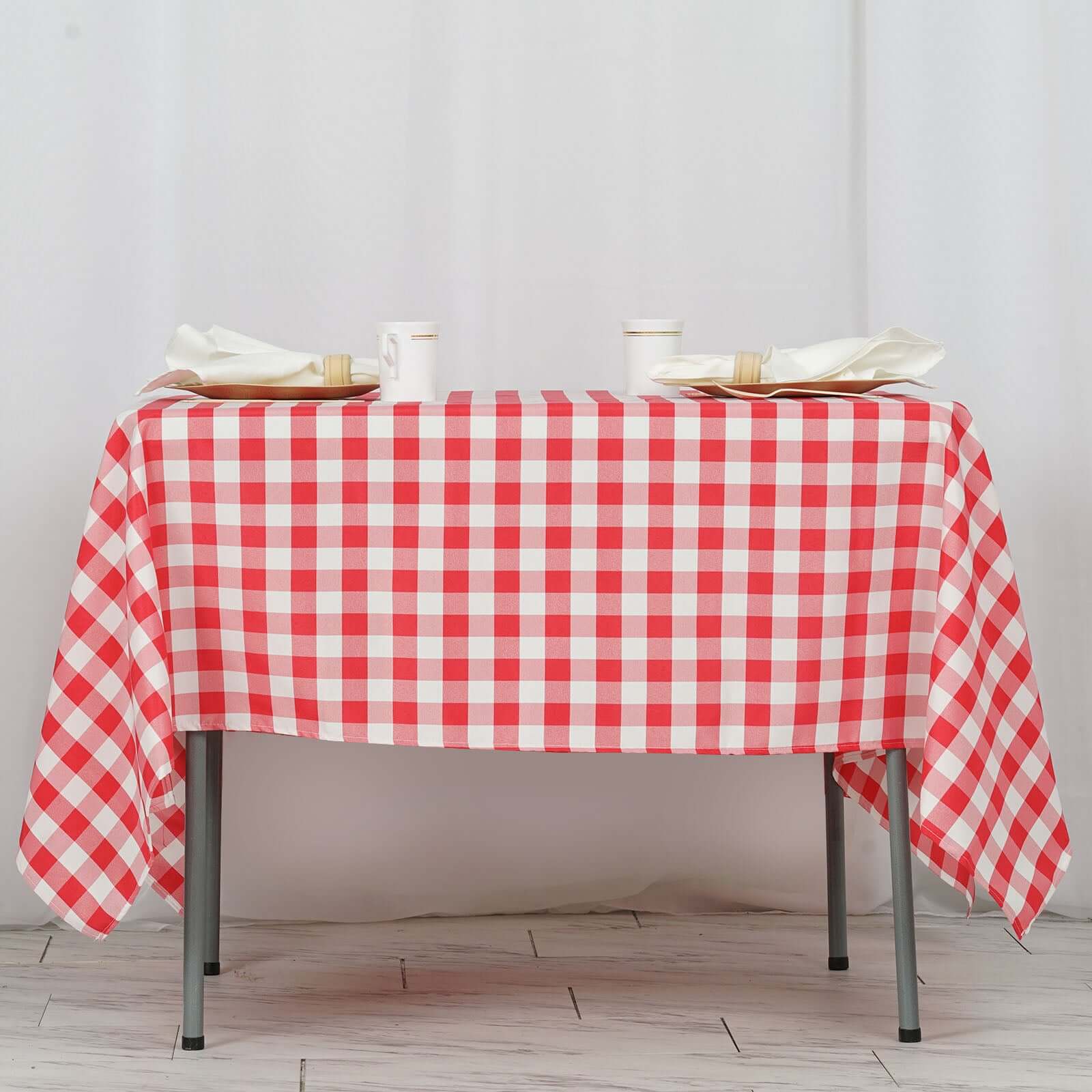 Polyester 70"x70" Square Tablecloth White/Red - Checkered Buffalo Plaid Table Cover