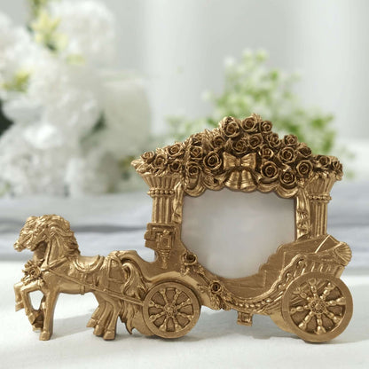 Picture Frame Resin Horse Carriage Design Gold - European Style Place Card Holder & Wedding Party Favor 7" - Bell Racket Store