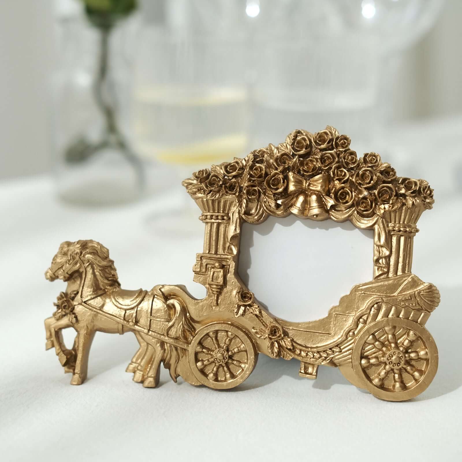 Picture Frame Resin Horse Carriage Design Gold - European Style Place Card Holder & Wedding Party Favor 7" - Bell Racket Store