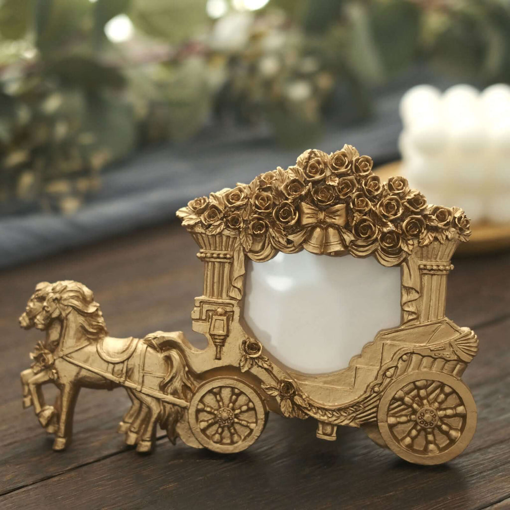 Picture Frame Resin Horse Carriage Design Gold - European Style Place Card Holder & Wedding Party Favor 7" - Bell Racket Store