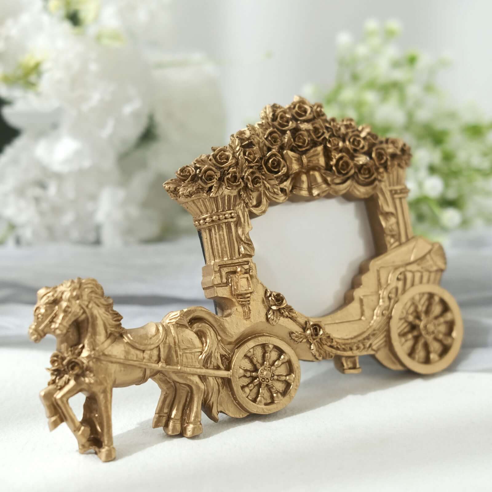 Picture Frame Resin Horse Carriage Design Gold - European Style Place Card Holder & Wedding Party Favor 7" - Bell Racket Store