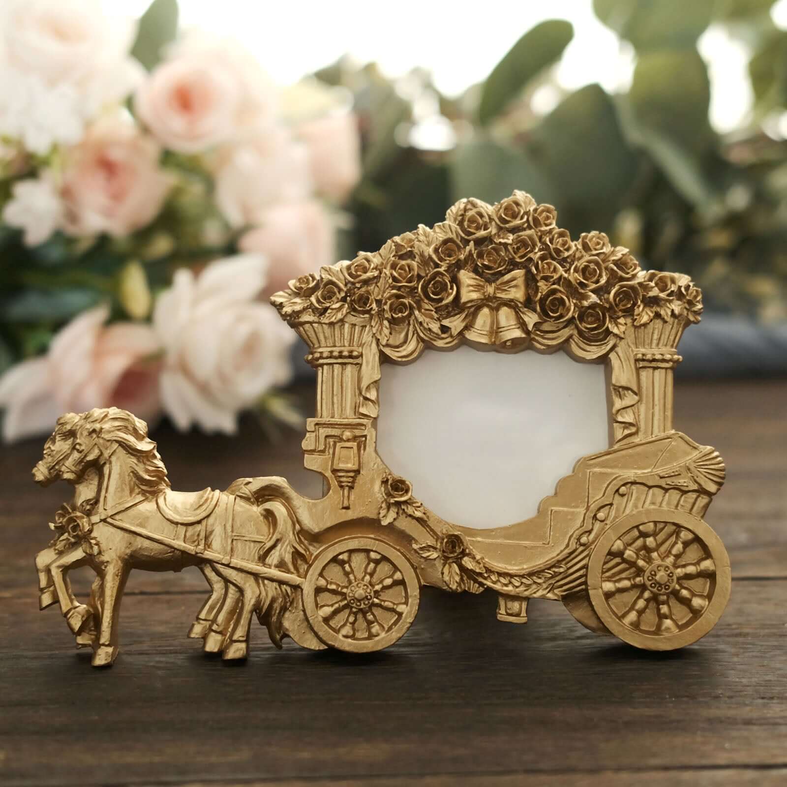 Picture Frame Resin Horse Carriage Design Gold - European Style Place Card Holder & Wedding Party Favor 7" - Bell Racket Store