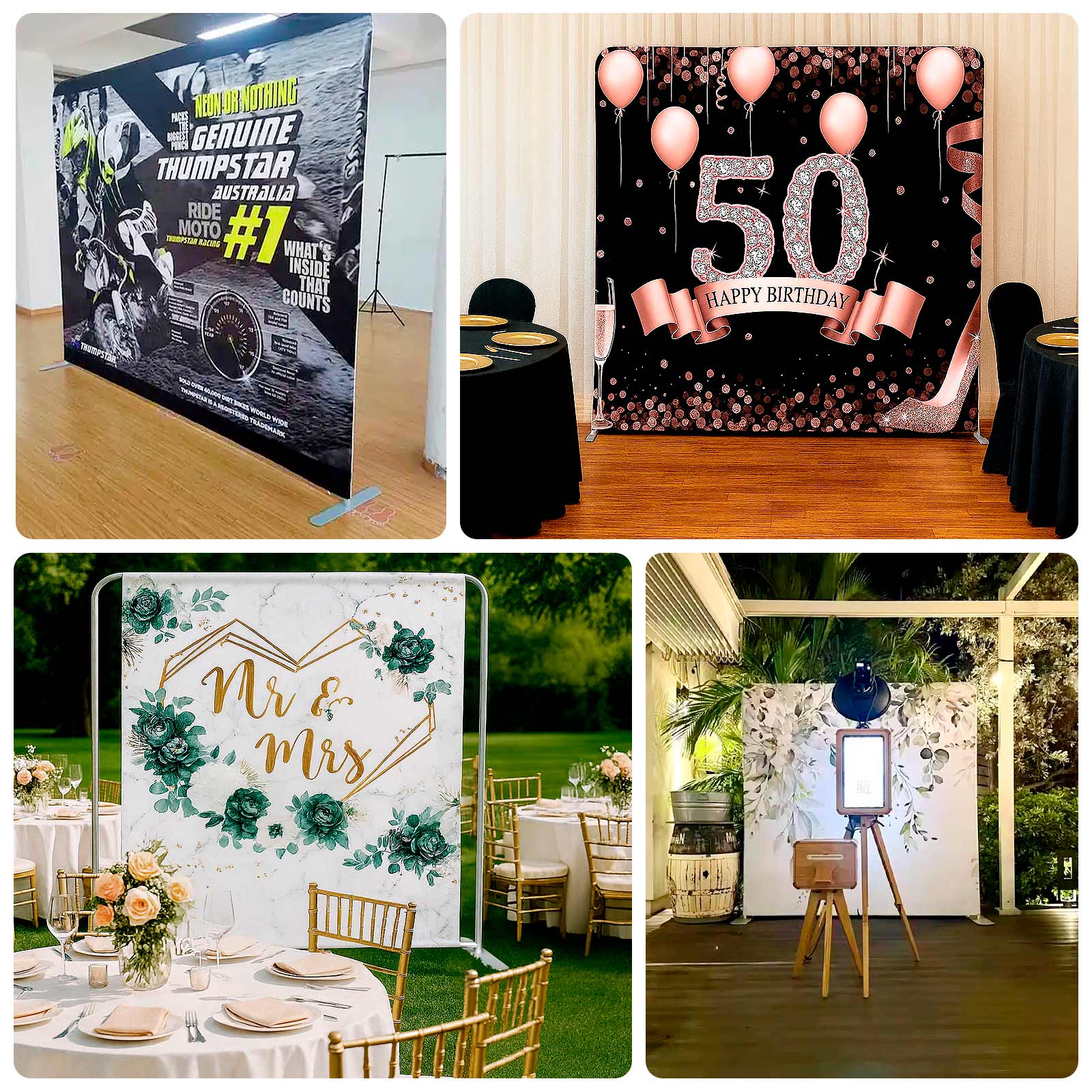 Pillowcase Backdrop Stand in Aluminum 8ft x 8ft â€“ Portable Rounded Corner Tension Fabric Pillowcase Display Stand for Exhibits & Photography - Bell Racket Store