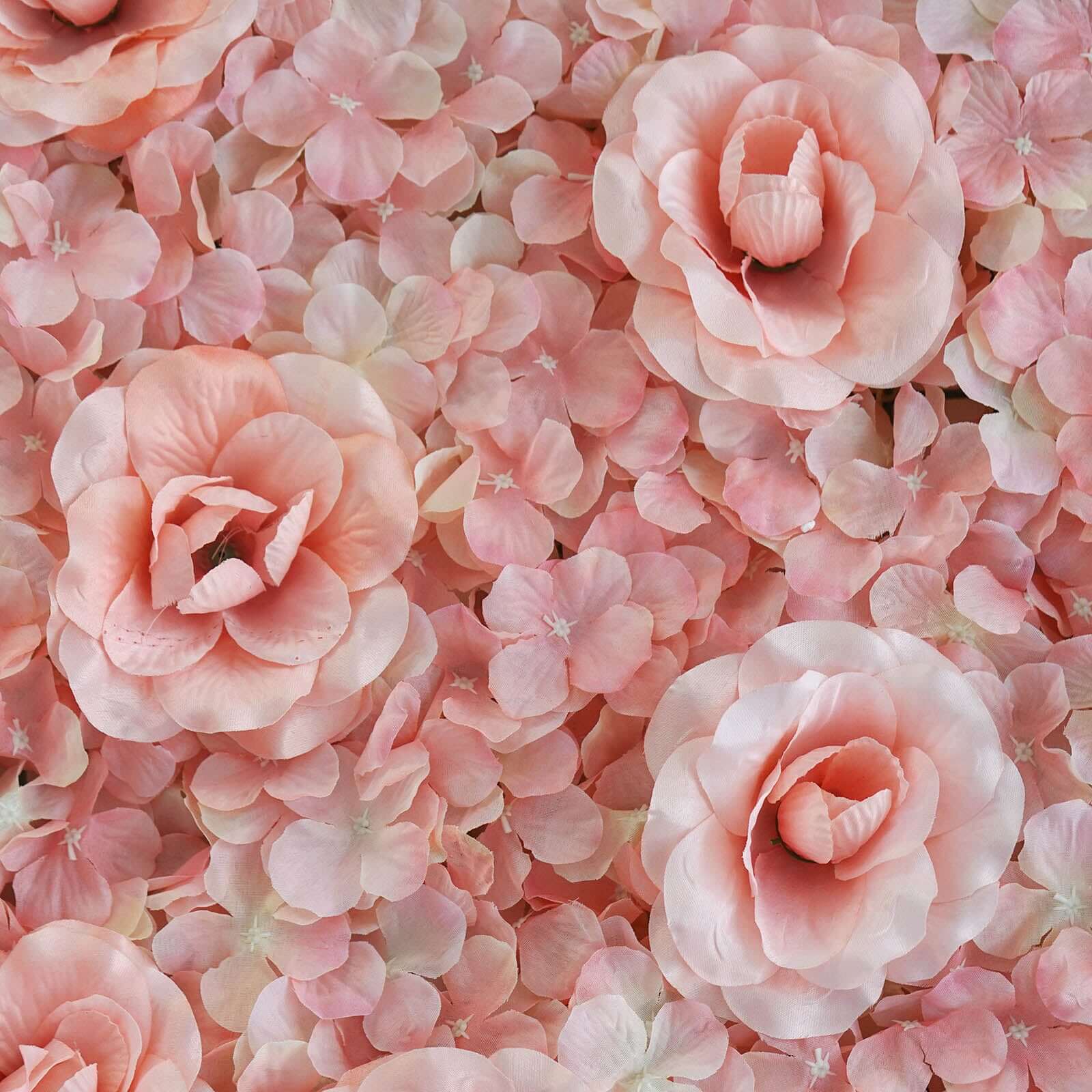 11 Sq ft. Blush and Cream 3D Silk Rose and Hydrangea Flower Wall Mat Backdrop - 4 Artificial Panels