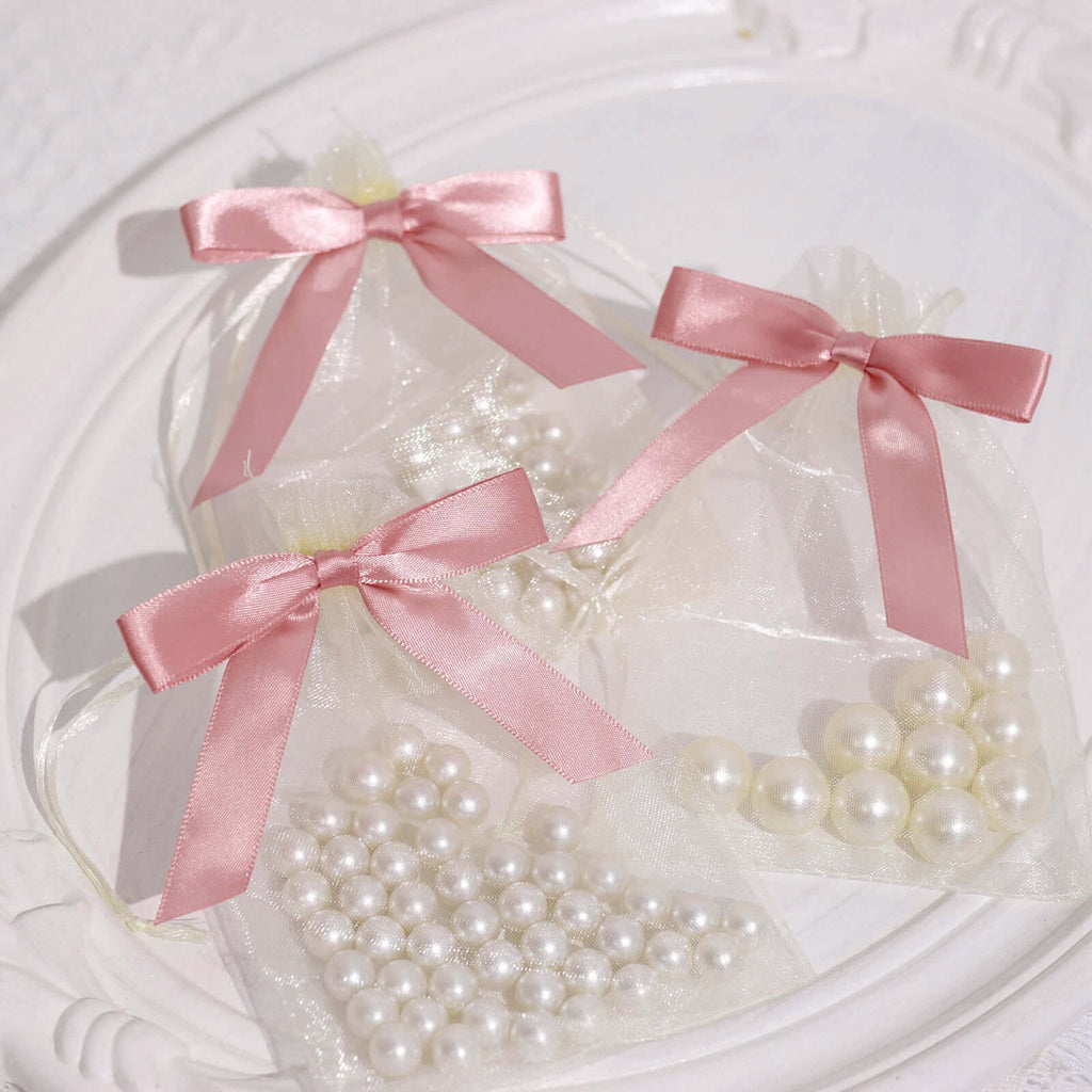 50 Pcs 3" Satin Ribbon Bows With Twist Ties, Gift Basket Party Favor Bags Decor - Dusty Rose Classic Style