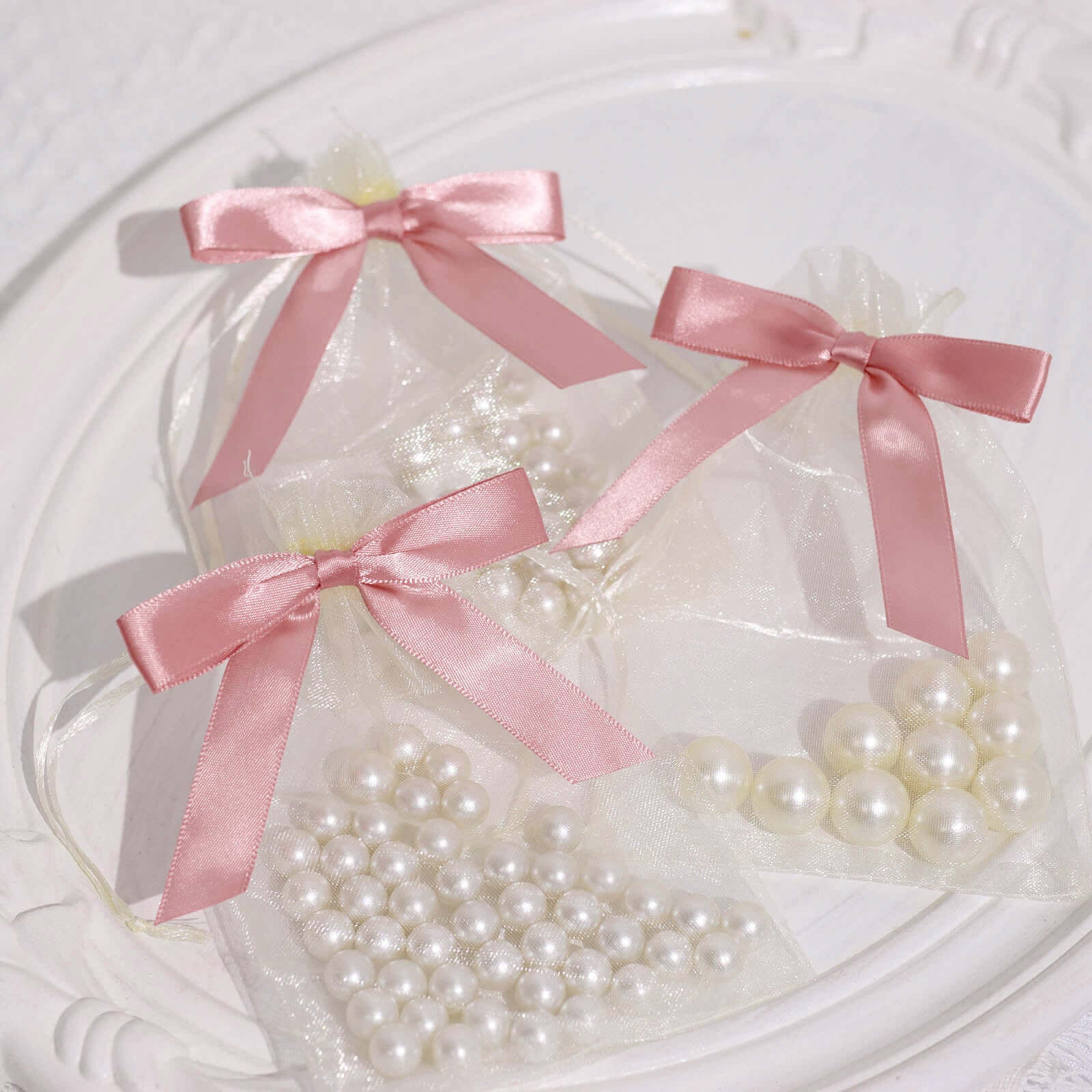 50 Pcs 3" Satin Ribbon Bows With Twist Ties, Gift Basket Party Favor Bags Decor - Dusty Rose Classic Style