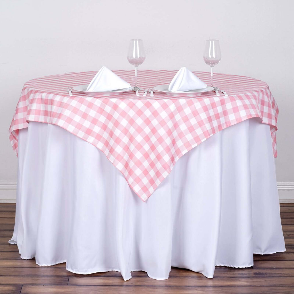 Polyester 54"x54" Square Tablecloth White Rose Quartz - Checkered Buffalo Plaid Design for Casual Table Settings