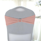 5 Pack Stretch Spandex Chair Sashes Dusty Rose - Reusable Chair Bands with Silver Diamond Ring Slide Buckle 5"x14"