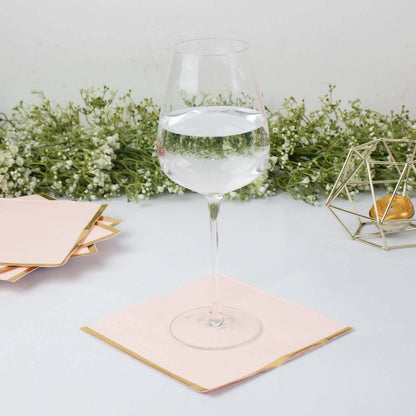 50-Pack Paper Beverage Napkins with Gold Foil Edge Blush - Disposable 2 Ply Cocktail Napkins for Events 6.5"x6.5"