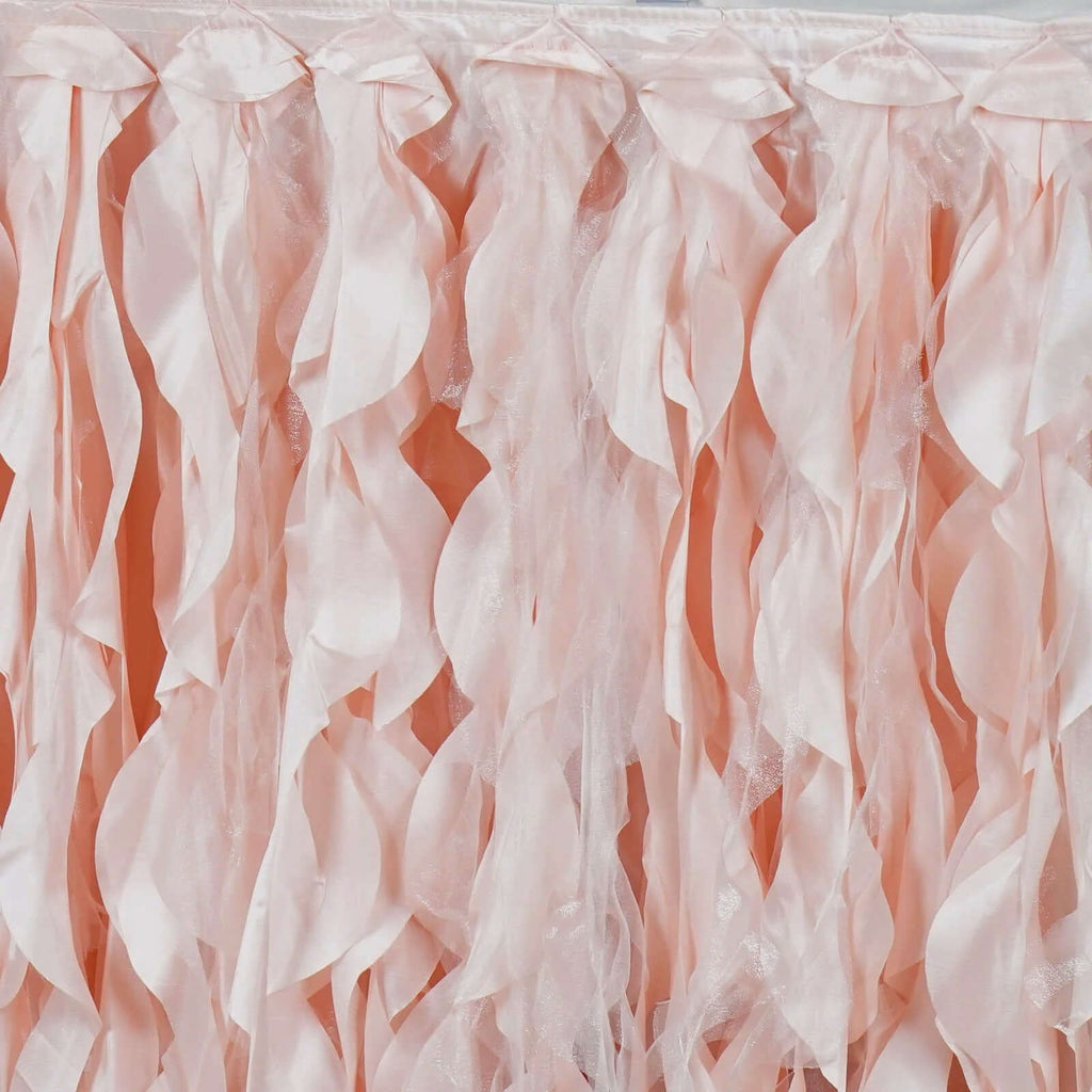 Taffeta 14ft Table Skirt Blush - Cascading Curly Willow Style Table Cover