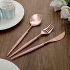 24-Pack Plastic Flatware Set in Rose Gold with Blush Handle - Heavy Duty Disposable Modern Silverware 8"