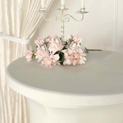 Spandex 30" Round Cocktail Table Cover Skirt Ivory With Natural Wavy Drapes