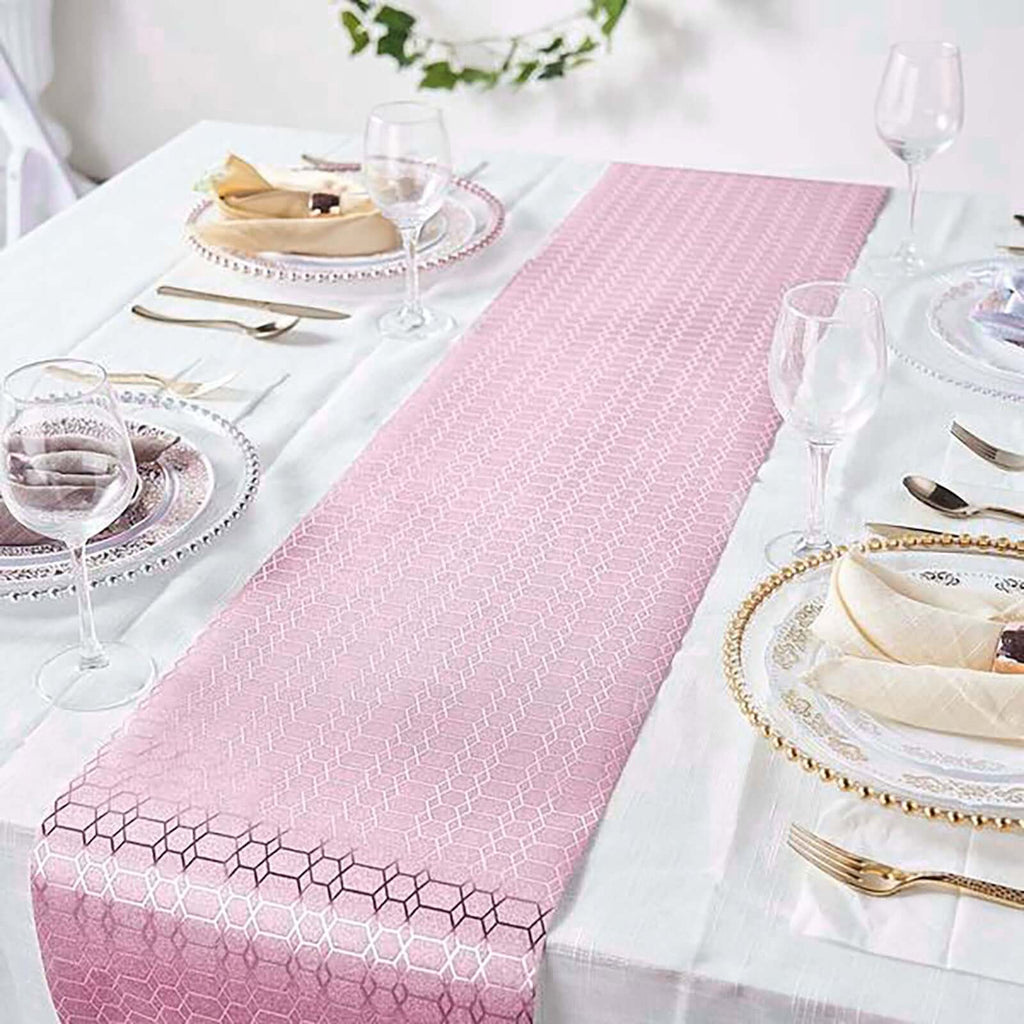 Glitter Paper 9ft Table Runner Roll Rose Gold Disposable Geometric Honeycomb Pattern - Stylish Table Decor