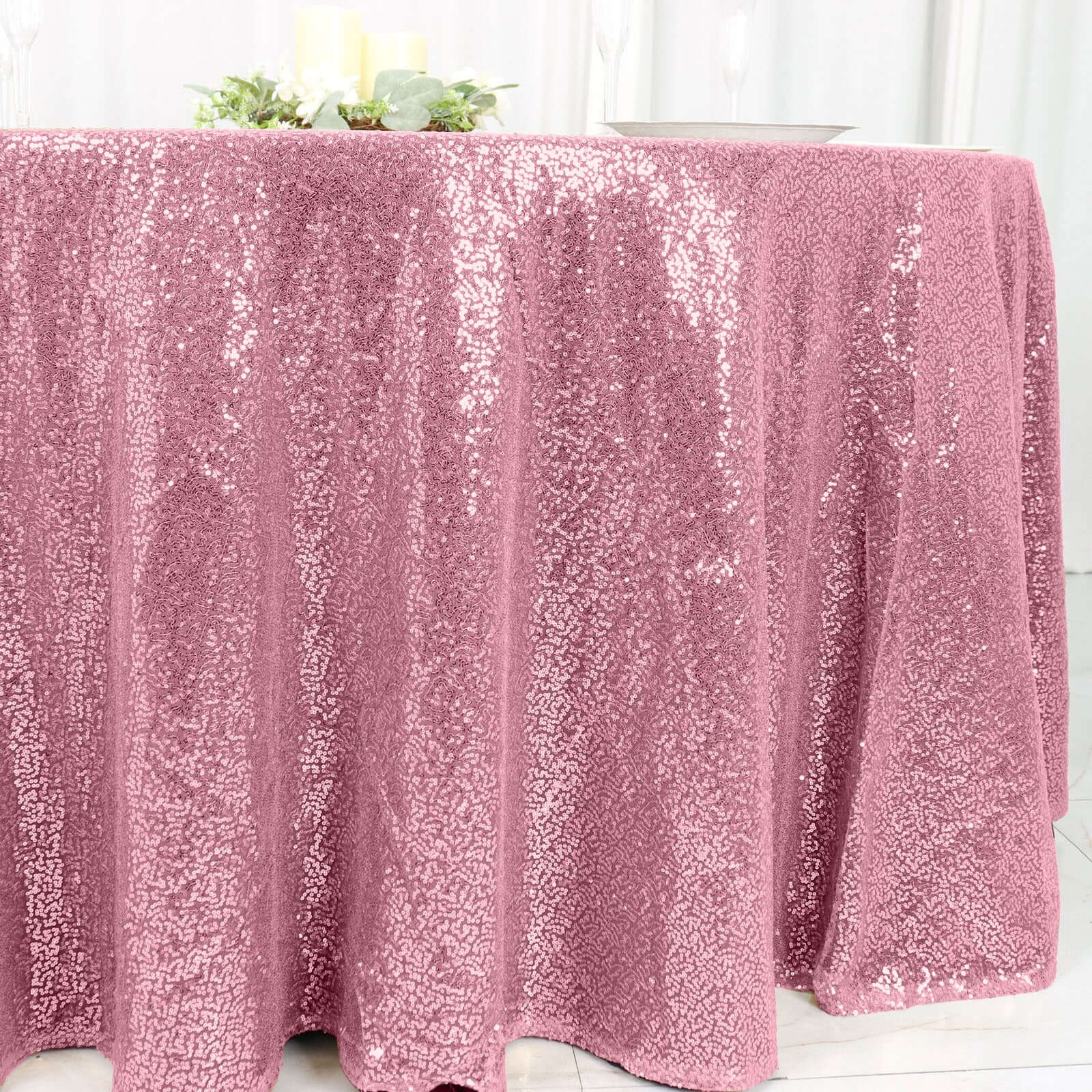 Sequin 120" Round Tablecloth Pink - Seamless Glittering Table Cover