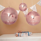 2 Pack 10" Rose Gold Foam Disco Mirror Ball With Hanging Swivel Ring, Holiday Party Decor