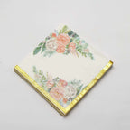 20-Pack Paper Cocktail Napkins with Pink Peony Floral Design and Gold Trim White - 2 Ply Wedding Beverage Napkins 18GSM