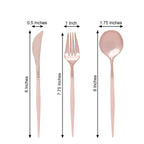 24-Pack Plastic Flatware Set in Rose Gold with Blush Handle - Heavy Duty Disposable Modern Silverware 8"