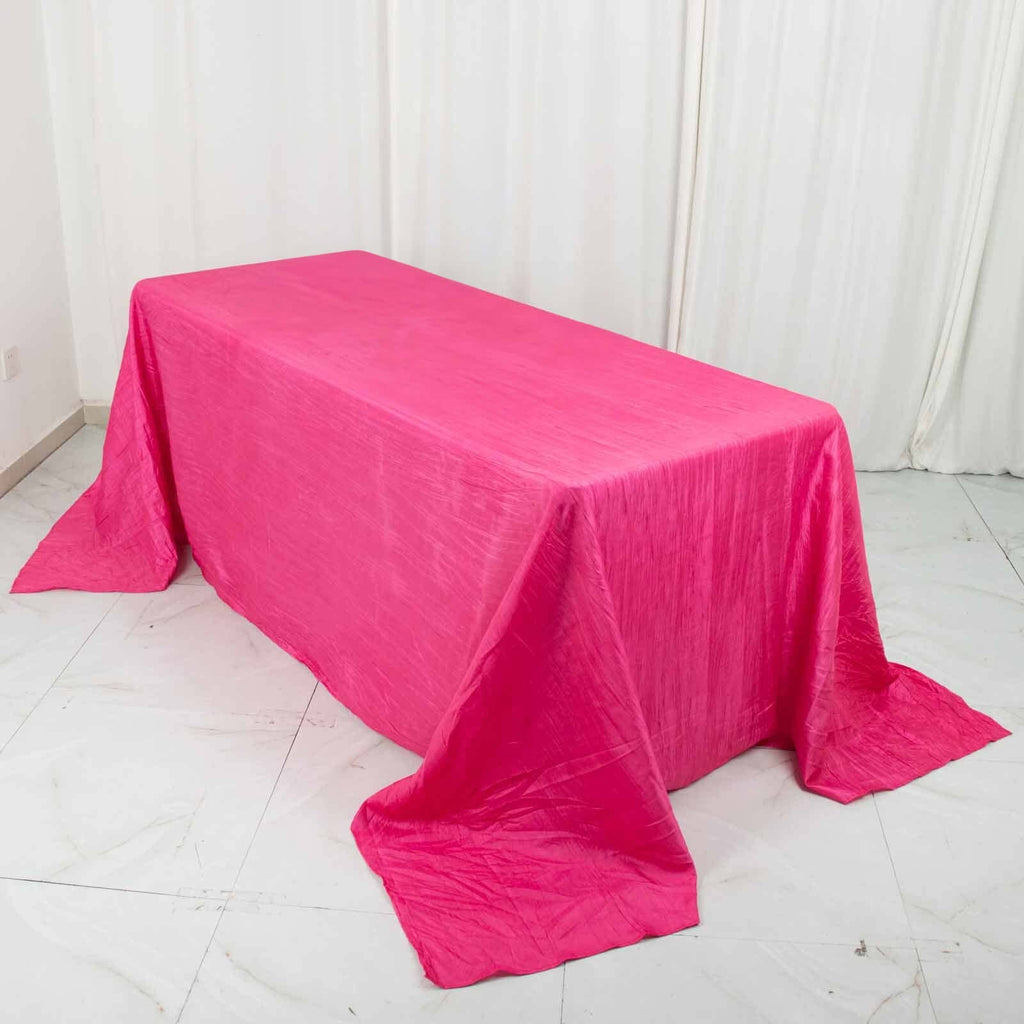 Taffeta 90"x132" Rectangle Tablecloth Fuchsia - Seamless Accordion Crinkle Table Cover