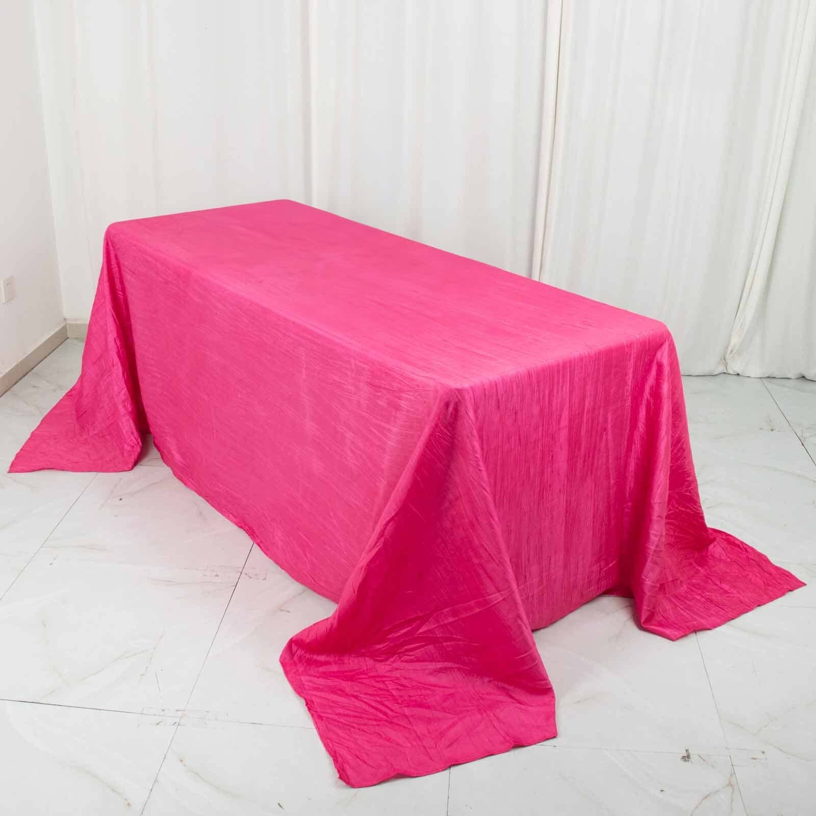 Taffeta 90"x132" Rectangle Tablecloth Fuchsia - Seamless Accordion Crinkle Table Cover