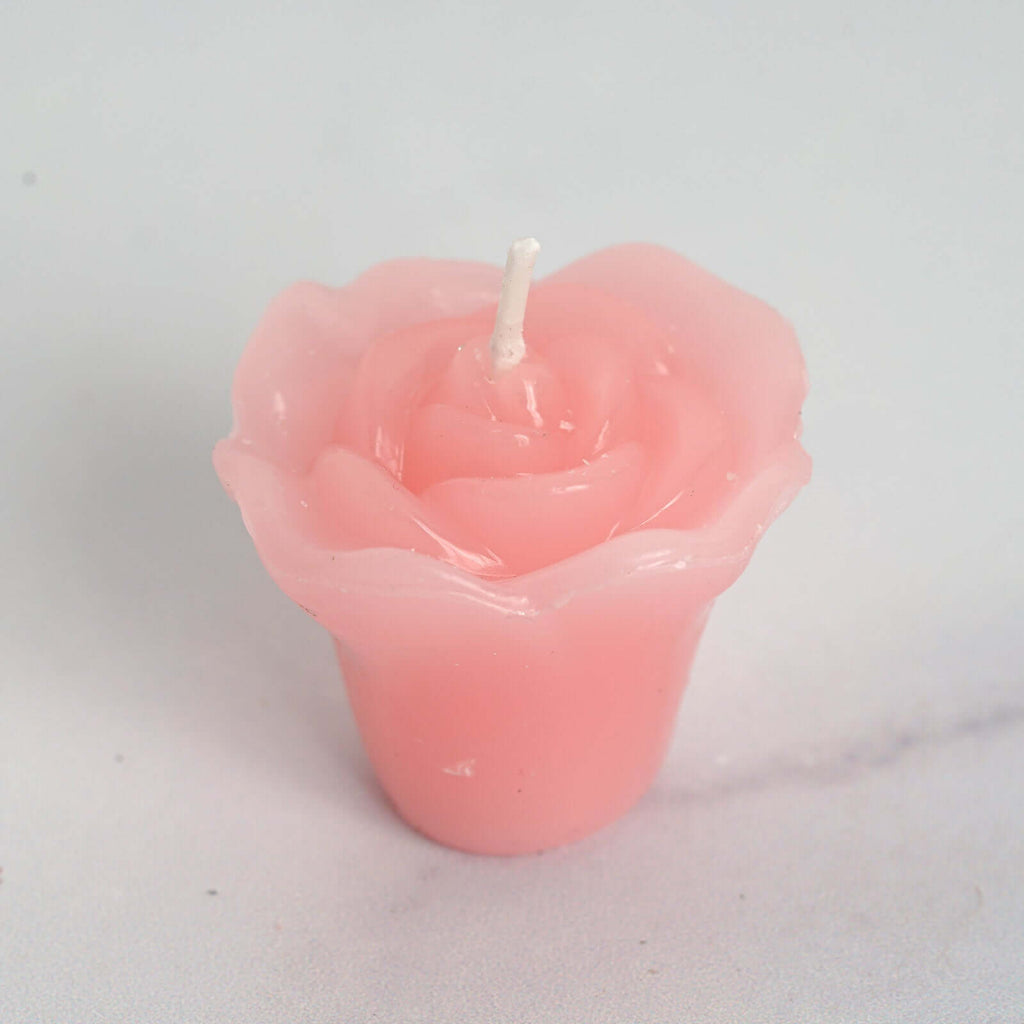 12-Pack Mini Floating Candles Rose Flower Design Pink - Wedding Vase Fillers for Decor 1"
