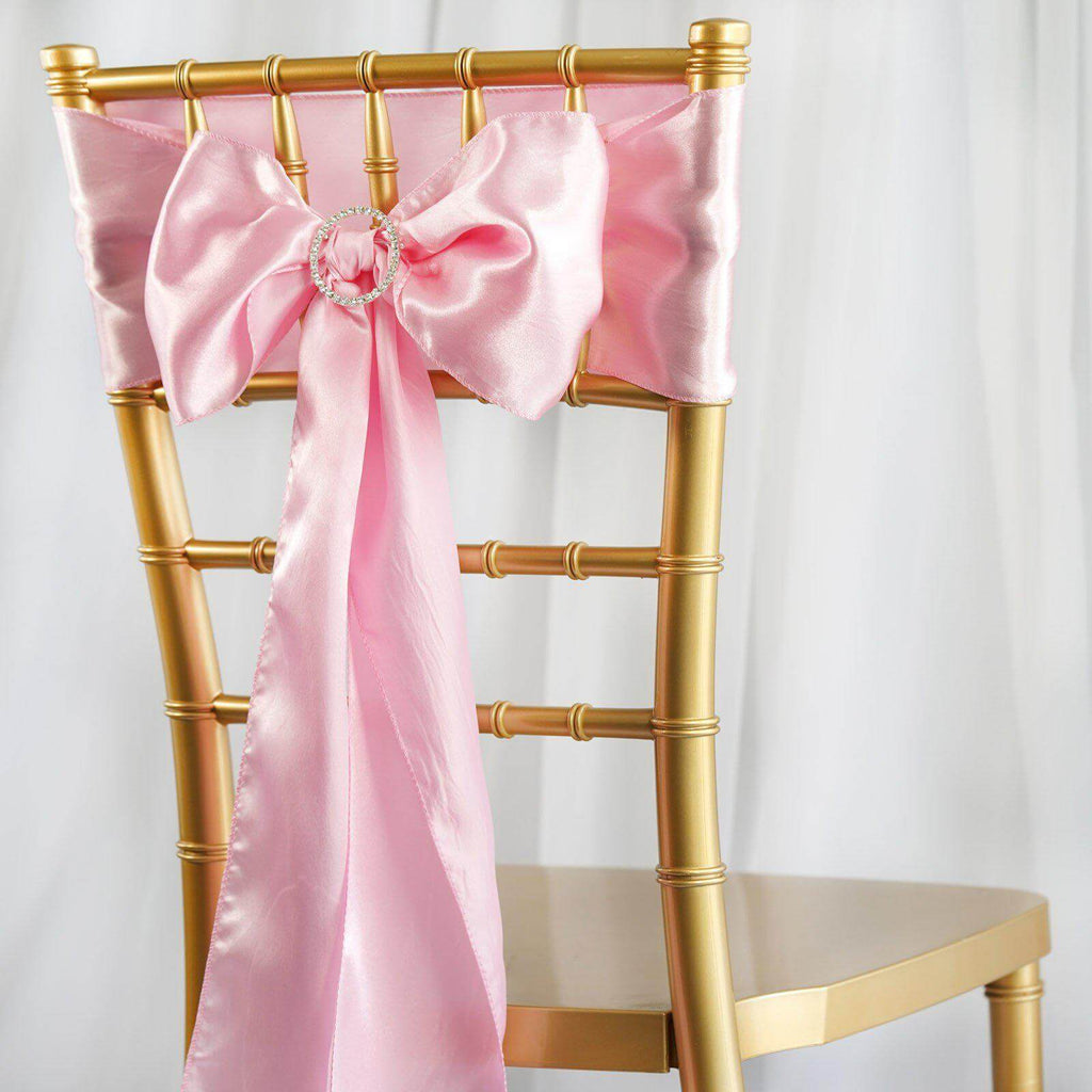5 Pack Satin Chair Sashes Pink - Durable Chair Bows with Shiny Finish 6"x106"