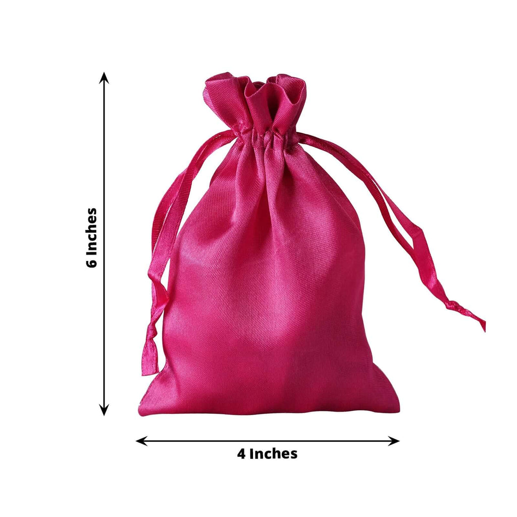 12 Pack 4"x6" Fuchsia Satin Drawstring Wedding Party Favor Gift Bags