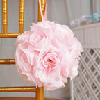 2 Pack 7" Blush Artificial Silk Rose Kissing Ball, Flower Ball