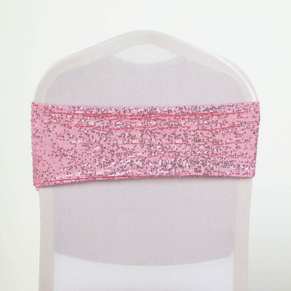 5 Pack Sequin Spandex Chair Sashes Pink - Stretch Chair Bands 6"x15"