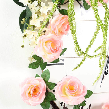 6ft Pink Artificial Silk Rose Hanging Flower Garland, Faux Vine