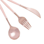 24-Pack Plastic Flatware Set in Rose Gold with Blush Handle - Heavy Duty Disposable Modern Silverware 8"