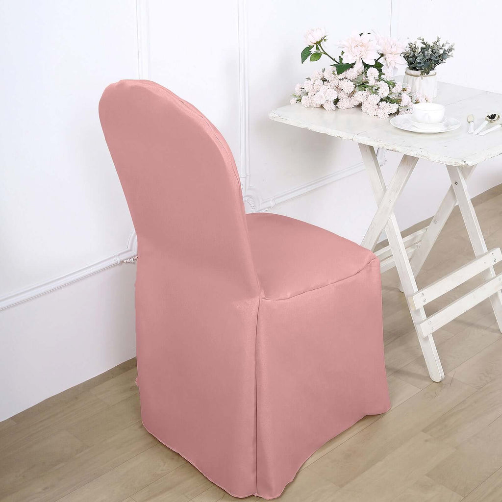 Polyester Slip On Banquet Chair Covers Dusty Rose - Stain-Resistant Reusable Durable Fabric