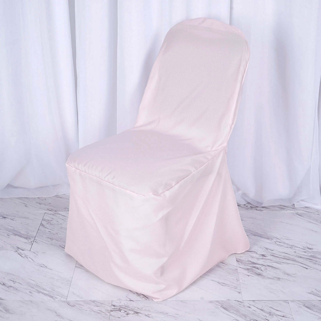 Polyester Slip On Banquet Chair Covers Blush - Stain-Resistant Reusable Durable Fabric