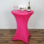 Spandex 30" Round Cocktail Table Cover Fuchsia - Easy to Maintain Stretch Fitted Highboy Tablecloth