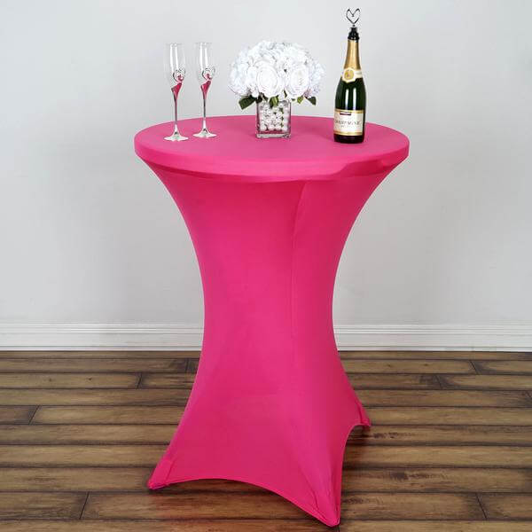 Spandex 30" Round Cocktail Table Cover Fuchsia - Easy to Maintain Stretch Fitted Highboy Tablecloth