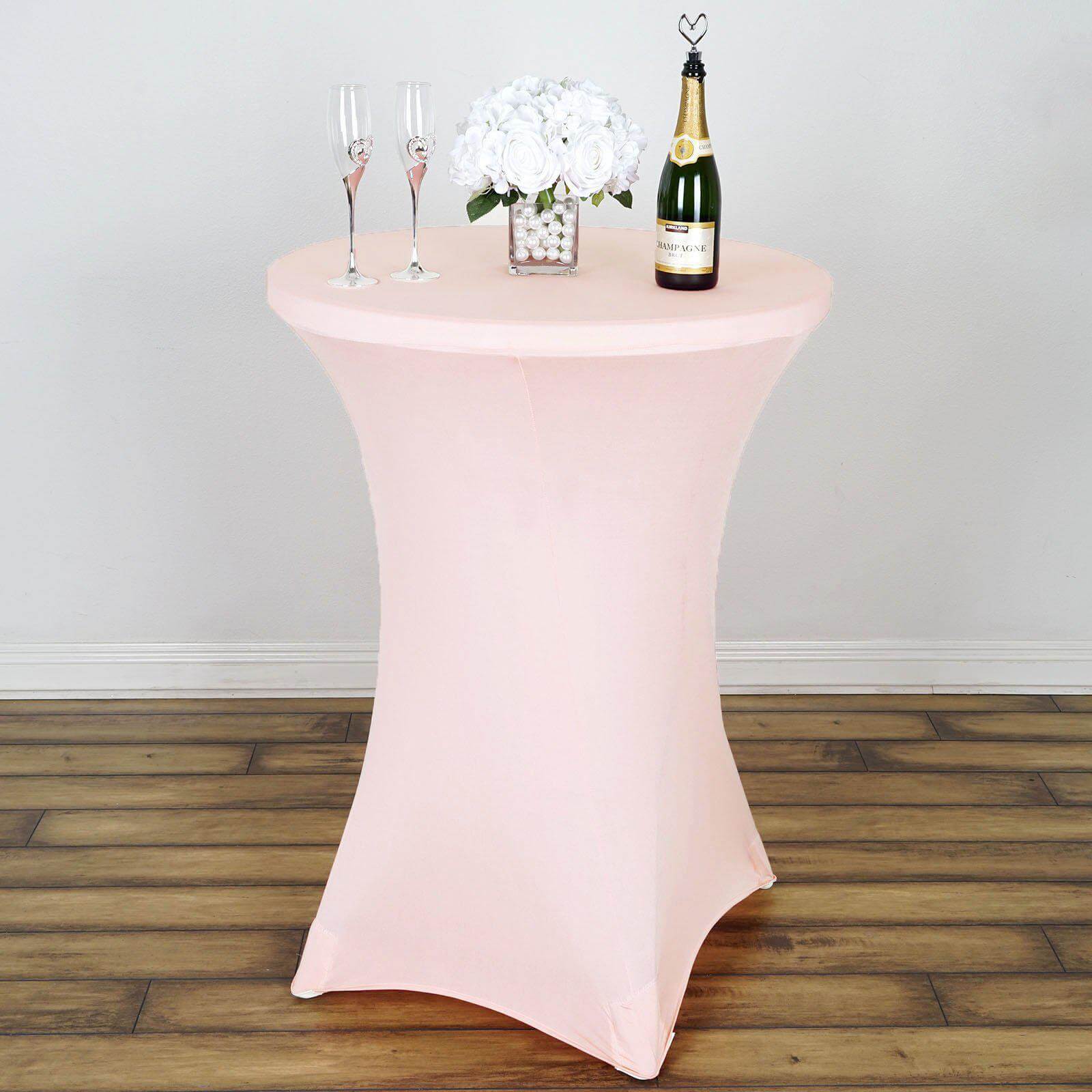 Spandex 30" Round Cocktail Table Cover Blush - Easy to Maintain Stretch Fitted Highboy Tablecloth