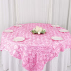 Satin 72"x72" Table Overlay Square Tablecloth Pink - 3D Rosette Table Cover