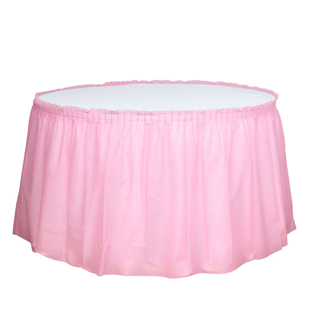 Plastic Table Skirt Pink Ruffled - Durable Disposable Skirt for Events 14ft