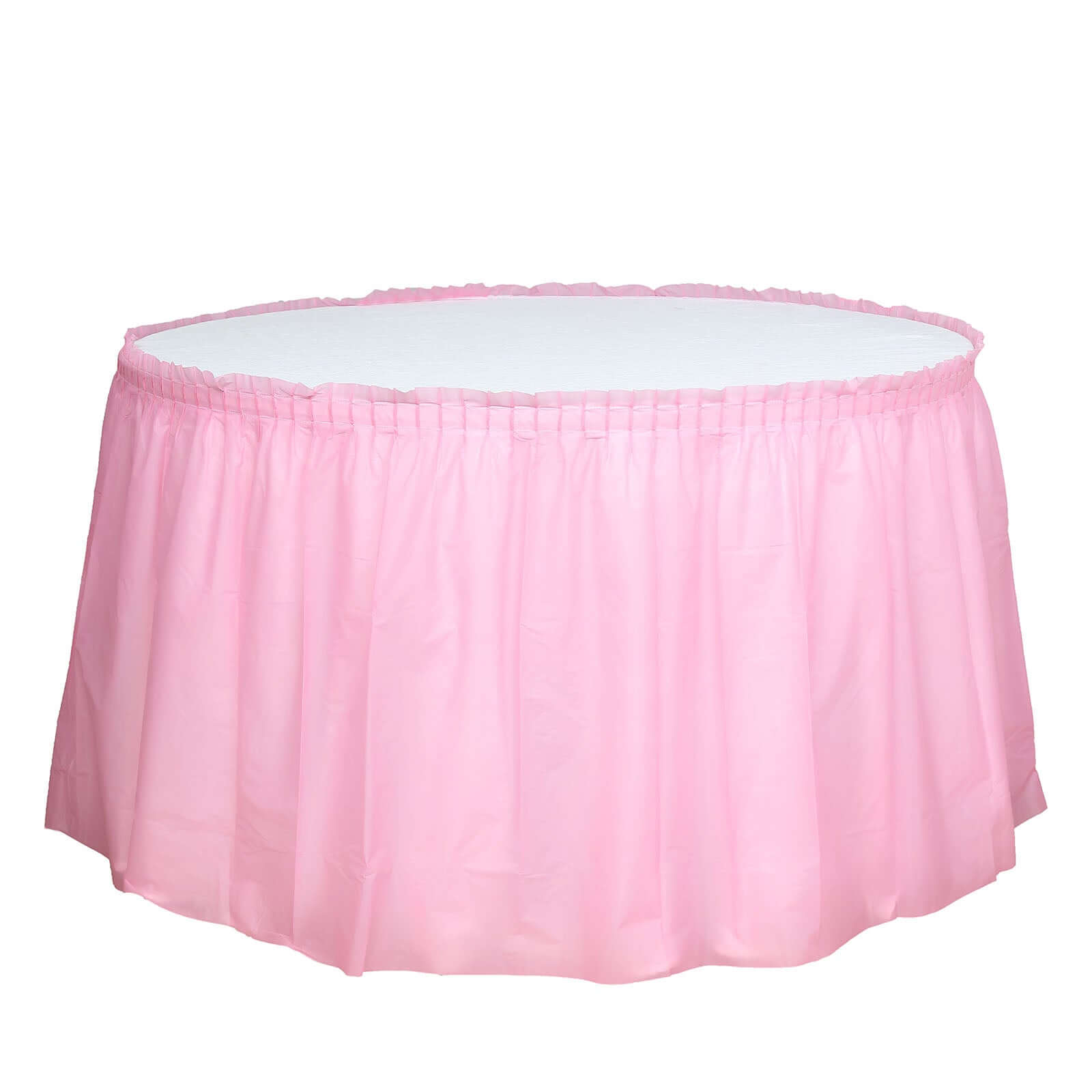 Plastic Table Skirt Pink Ruffled - Durable Disposable Skirt for Events 14ft