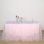 Tulle 14ft Table Skirt Blush - 4 Layer Pleated Tutu Table Cover