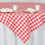 Polyester 70"x70" Table Overlay Square Tablecloth White/Red - Checkered Buffalo Plaid Table Topper