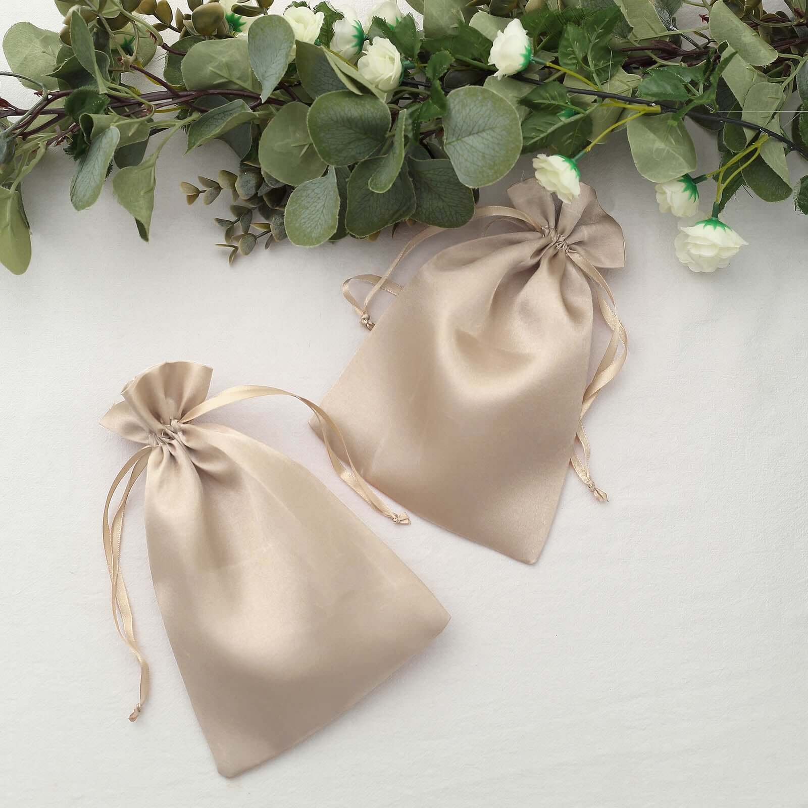 12 Pack 6"x9" Beige Satin Drawstring Wedding Party Favor Gift Bags