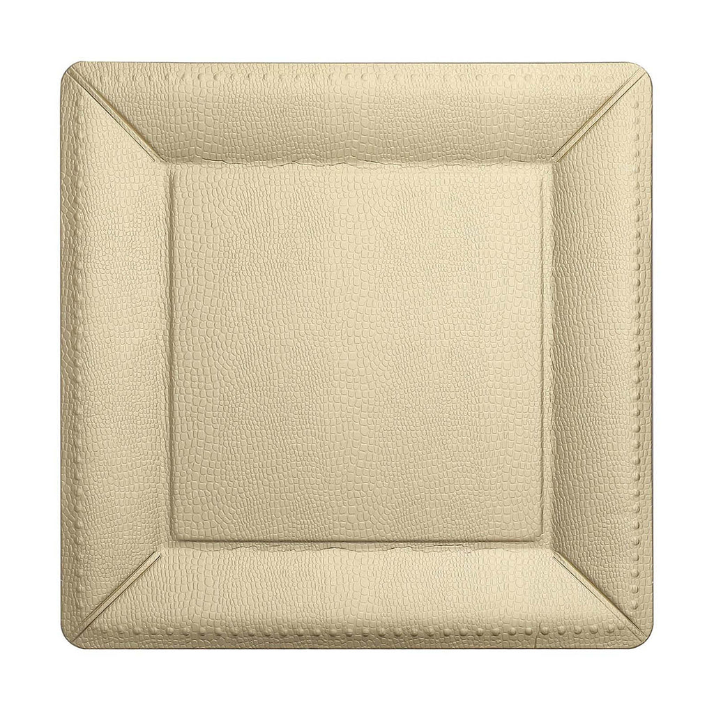10-Pack Disposable Square Charger Plates in Champagne with Leather Like Texture - 1100GSM Durable Paper Chargers 13"