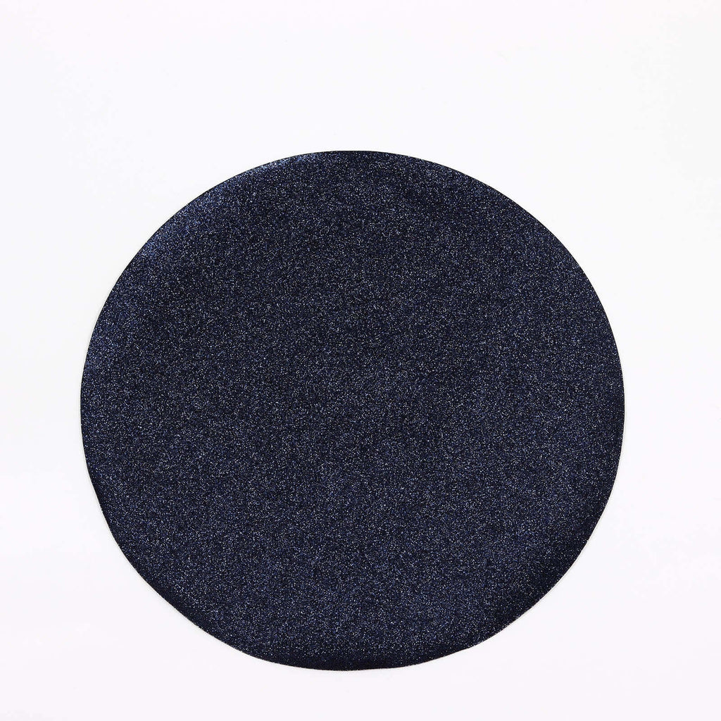 6-Pack Placemats Glitter Design Navy Blue Sparkle Round - Non-Slip Decorative Dining Table Mats 13"