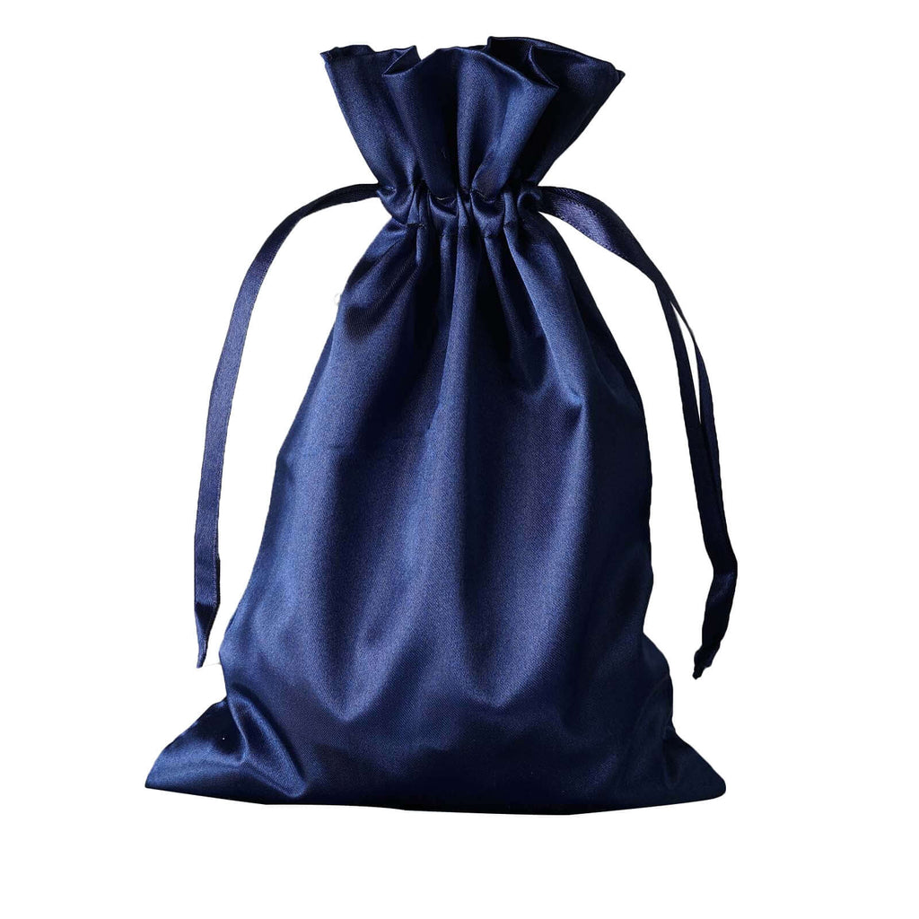 12 Pack 6"x9" Navy Blue Satin Wedding Party Favor Bags, Drawstring Pouch Gift Bags