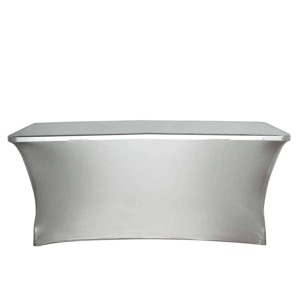 Stretch Spandex 72"x30" Rectangle Tablecloth Metallic Silver - Form-Fitting Table Cover