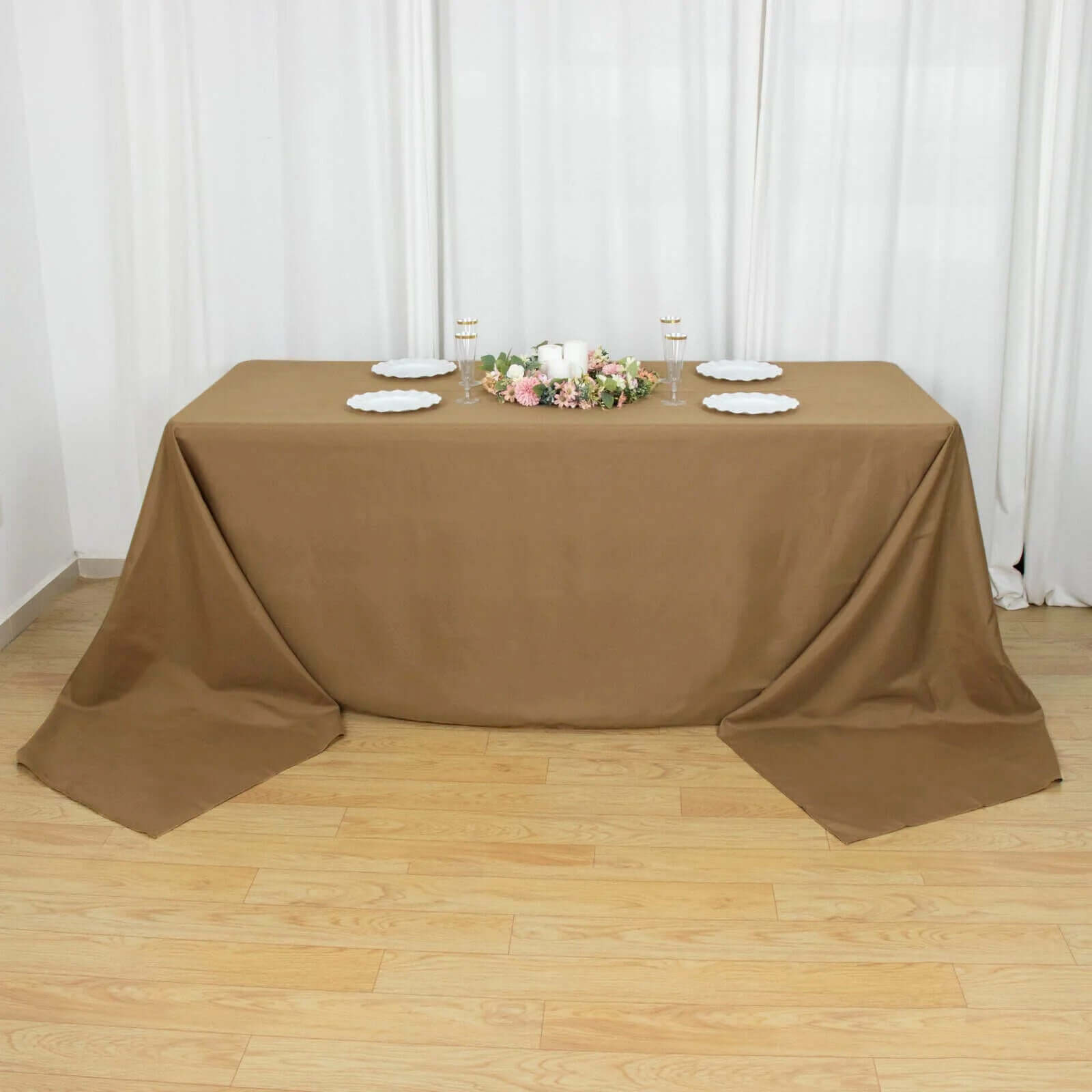 Polyester 90"x156" Rectangle Tablecloth Taupe - Seamless Wrinkle-Resistant Table Cover