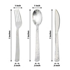 24-Pack Plastic Silverware Set with Hammered Design Silver - Heavy Duty Disposable Utensils 7"