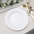 10-Pack Plastic Dinner Plates White Basketweave Rim - Durable Disposable Dinner Plates 10"