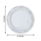 10-Pack Dessert Plates Lace Rim Design White with Silver - Plastic Disposable Appetizer Plates for Events 6"