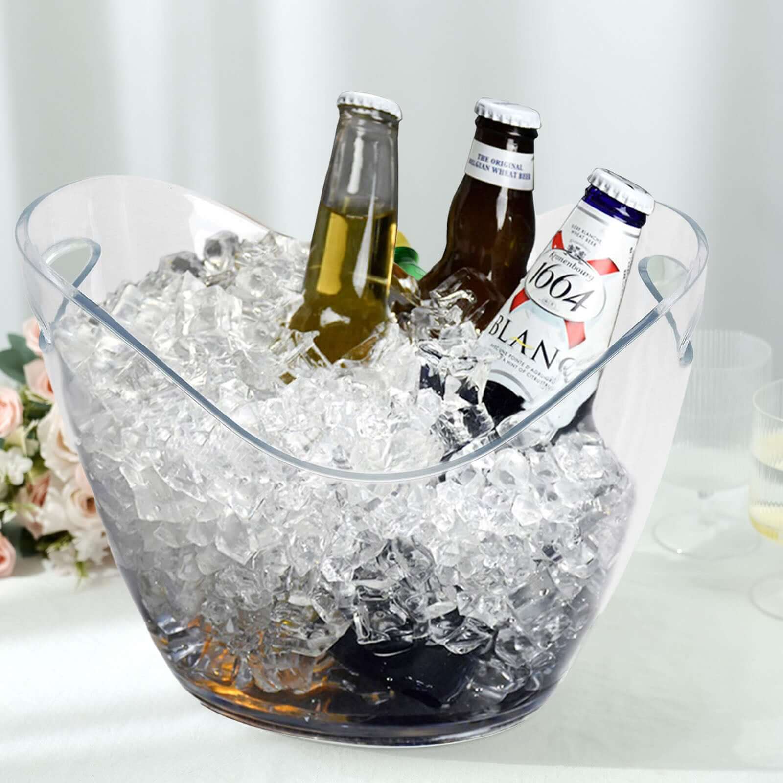 Plastic Ice and Drinks Bucket Clear - Large Capacity Modern Boat Shaped Party Beverage Cooler Storage Tub With Comfortable Handles for Indoor & Outdoor Gatherings 7 Liter - Bell Racket Store